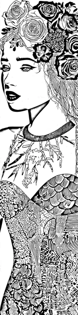 Free colorable bookmarks of a woman wearing a floral dress